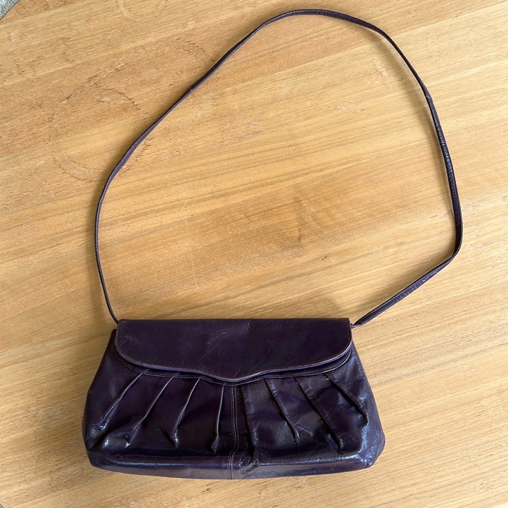 Vintage purple leather handbag clutch crossbody